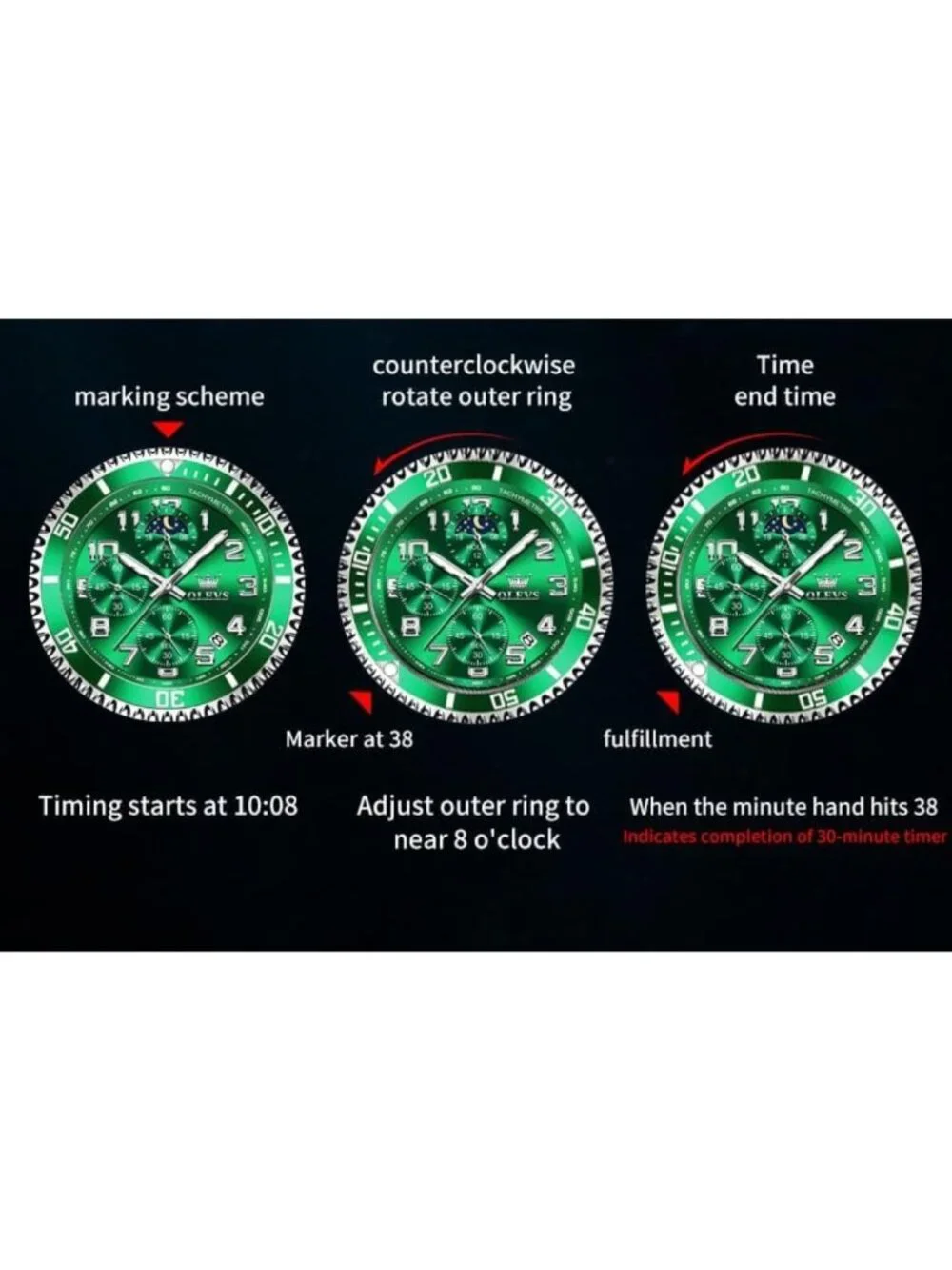Luxury Men's Chronograph Watch - Stainless Steel, Waterproof, Luminous, Large